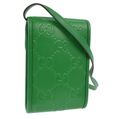 Gucci Flap Crossbody Bag GG Embossed Perforated Leather, GREEN, LEATHER, Clutche & pouche
