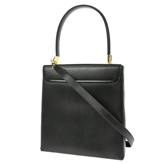 Salvatore Ferragamo Gancini handbag Leather, BLACK, LEATHER, Handbag