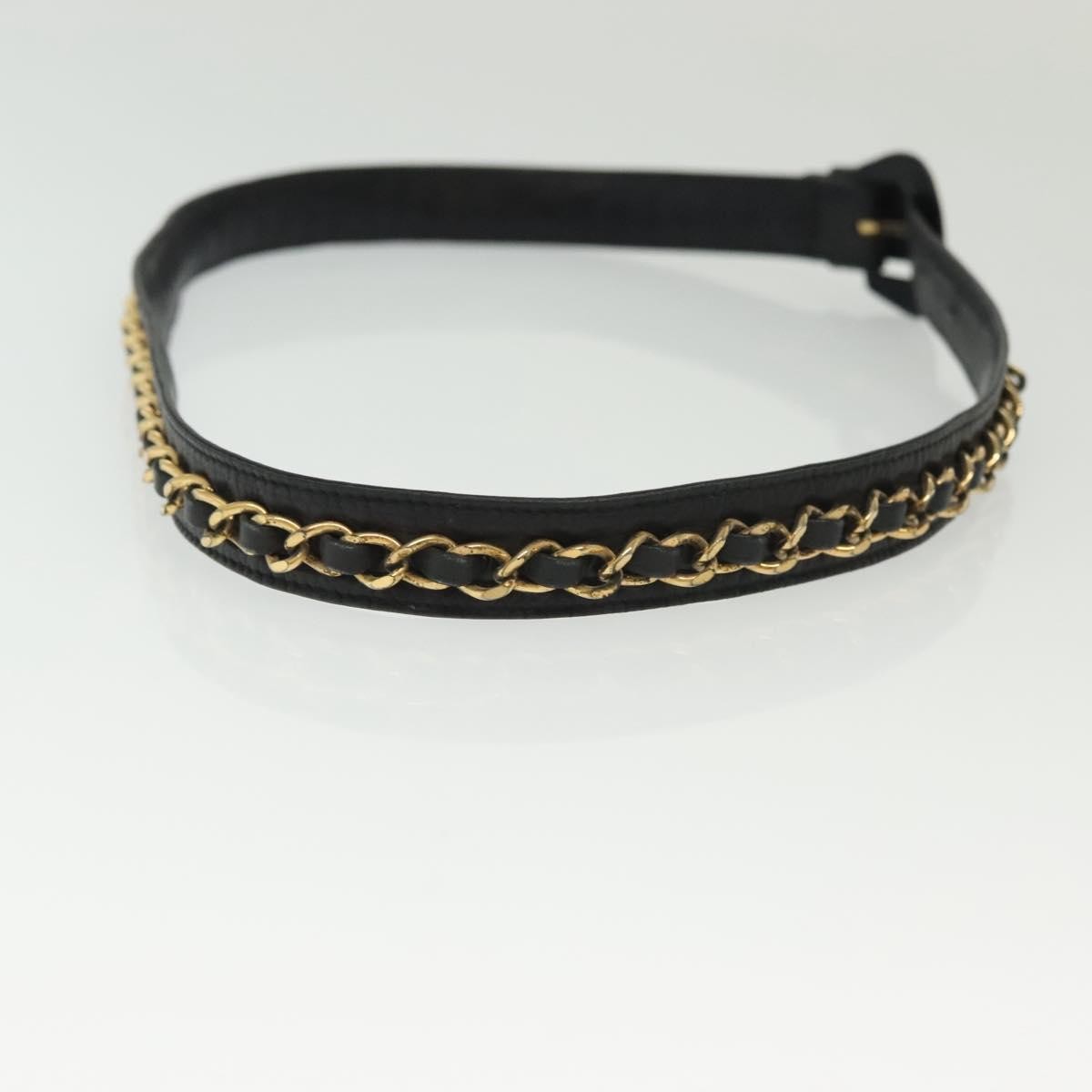 Chanel Vintage Buckle Chain Belt Leather and Metal, BLACK, LEATHER, Belts