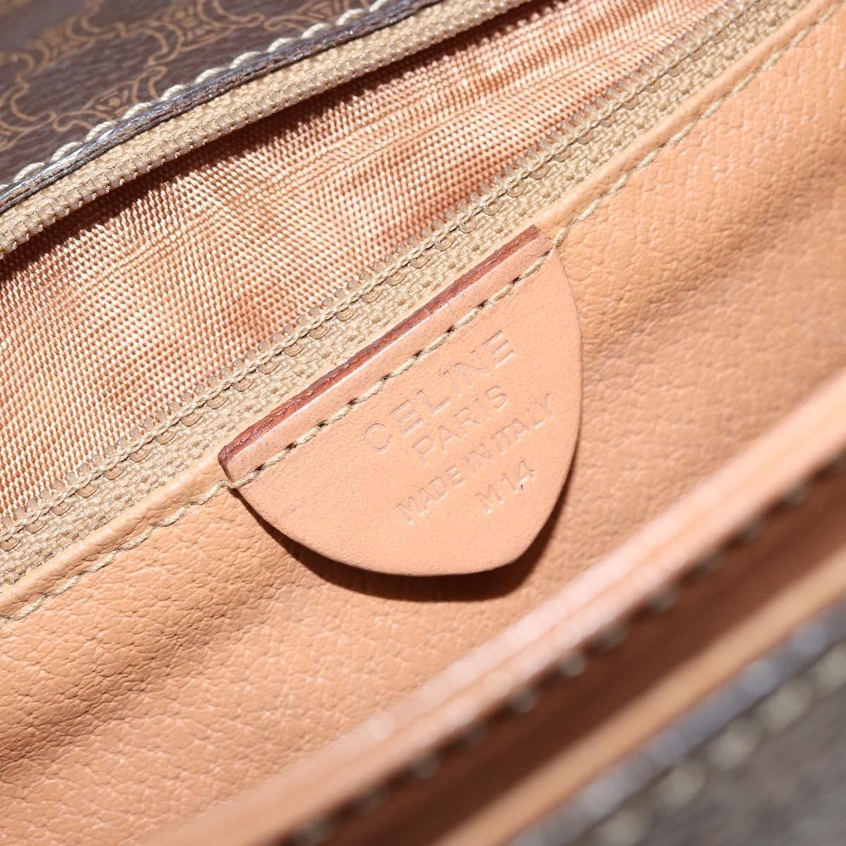 Celine Vintage Macadam Handbag Canvas, BROWN, PVC, Handbag