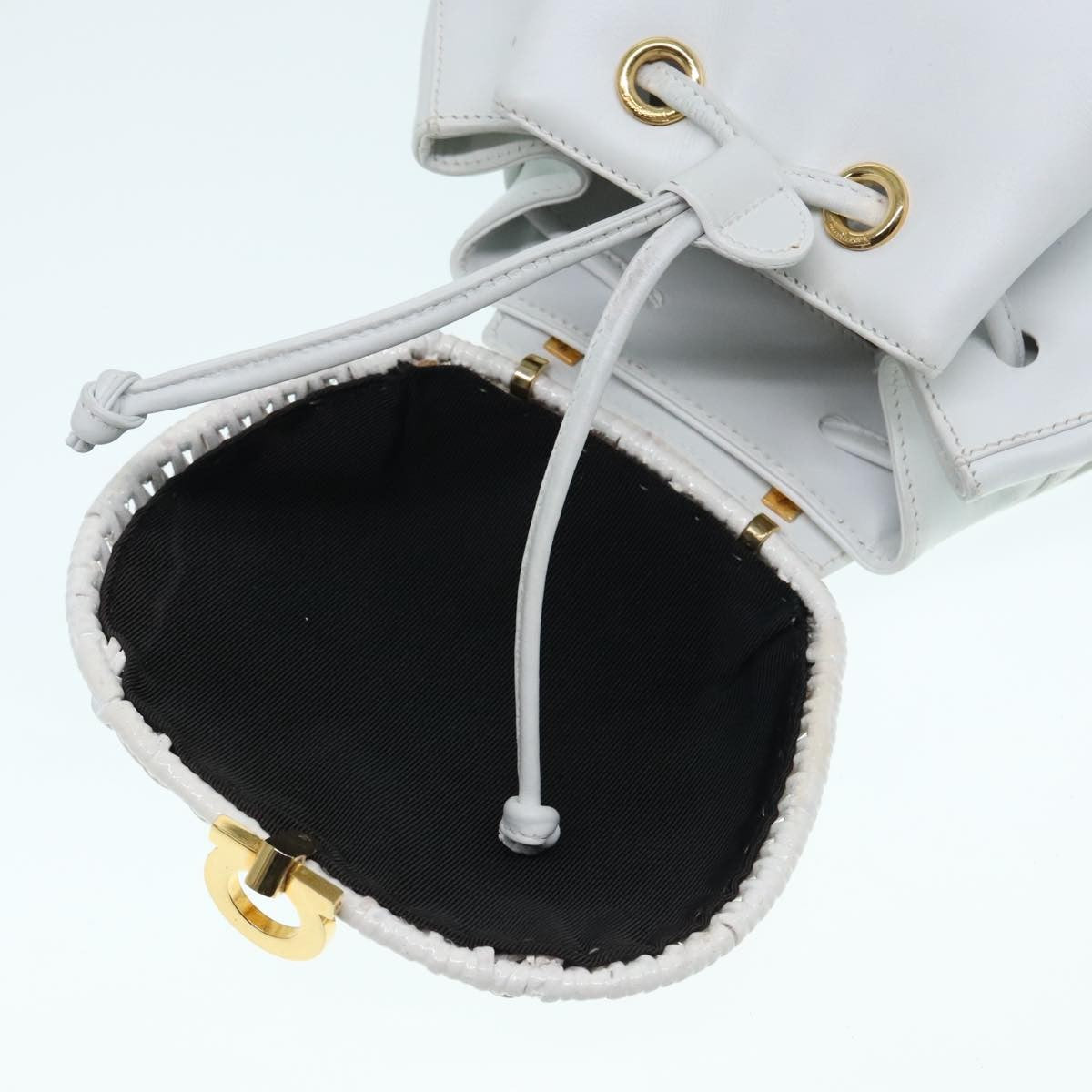 Salvatore Ferragamo Gancini Backpack Leather, WHITE, LEATHER, Backpack