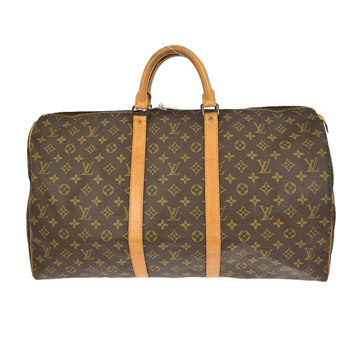 Louis Vuitton Keepall Bag Monogram Canvas, BROWN, CANVAS, LEATHER, Travel bag