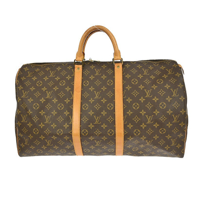 Louis Vuitton Keepall Bag Monogram Canvas, BROWN, CANVAS, LEATHER, Travel bag