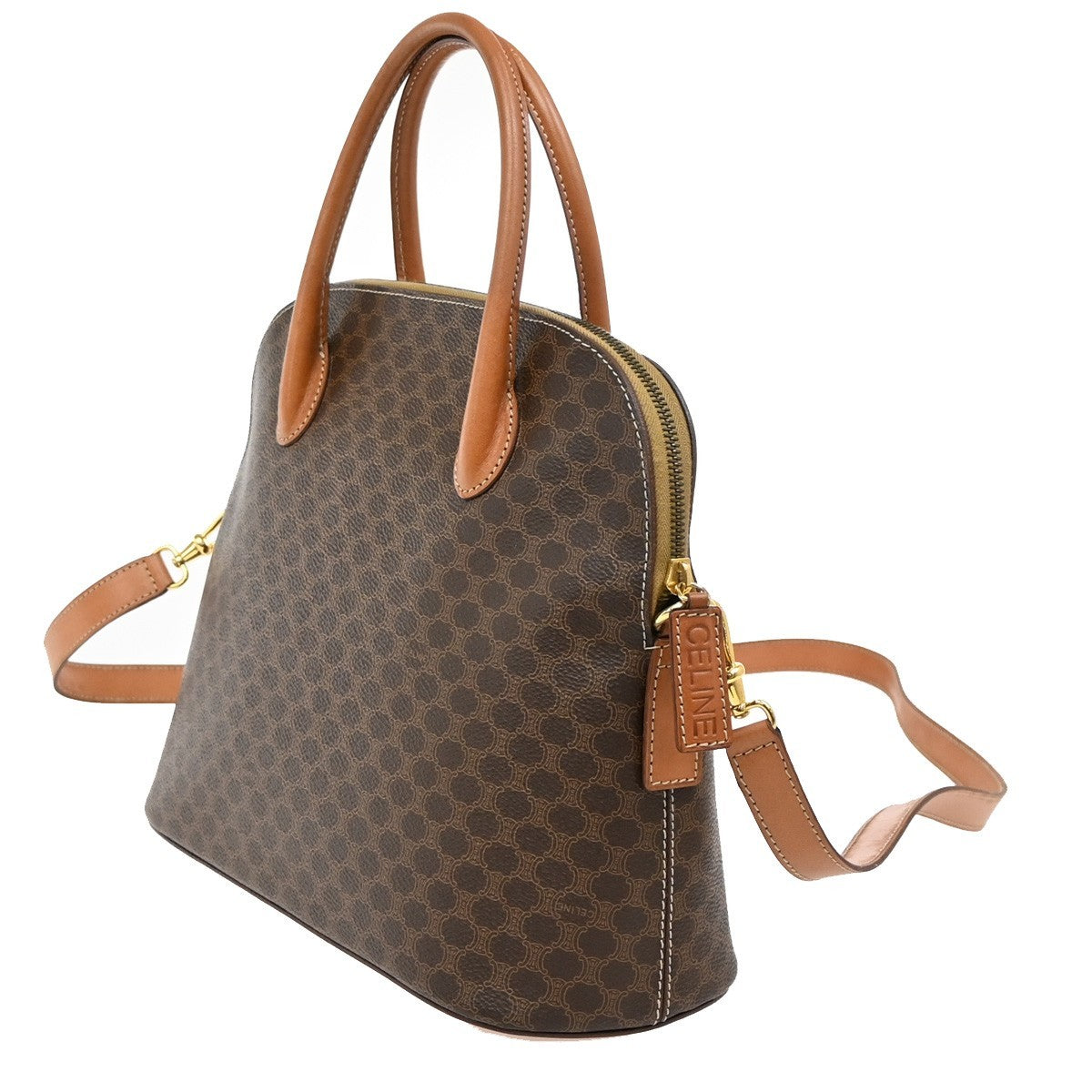 Celine Vintage Macadam Shoulder Bag Canvas, BROWN, CANVAS, Shoulder bag