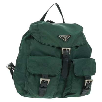 Prada Vela Double Front Pocket Backpack Tessuto with Saffiano Leather, GREEN, NYLON, Backpack