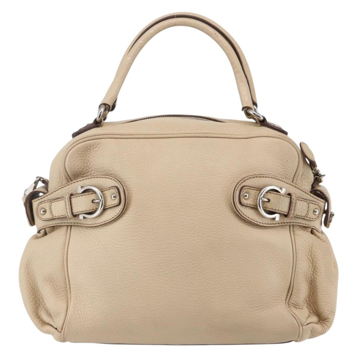 Salvatore Ferragamo Gancini handbag Leather, BEIGE, LEATHER, Shoulder bag