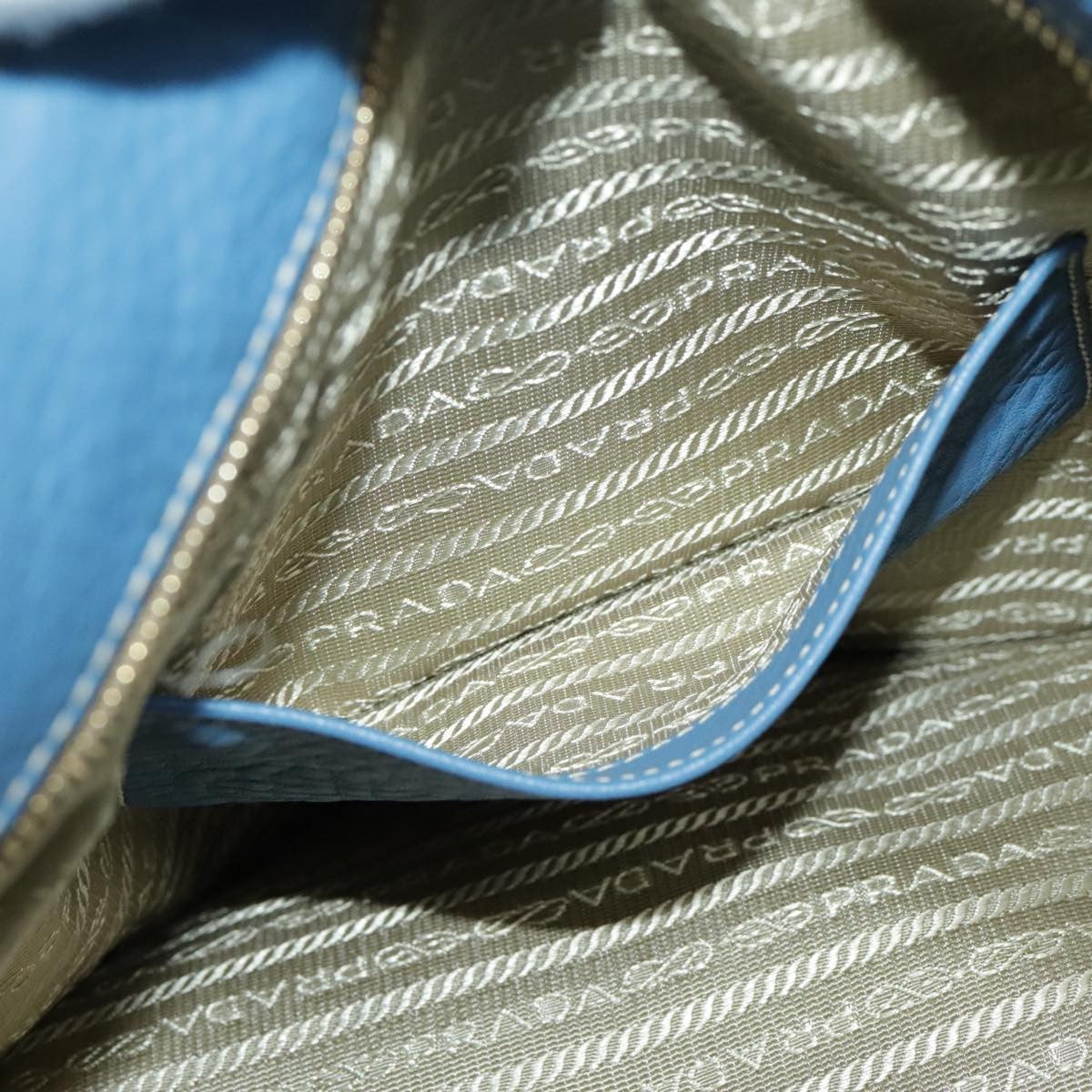 Prada Front Pocket Tote Vitello Daino, BLUE, LEATHER, Tote bag