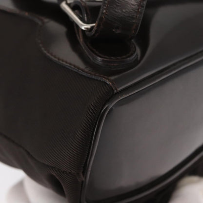 Gucci Vintage Bamboo Backpack Nylon and Patent Leather, BLACK, NYLON, Backpack