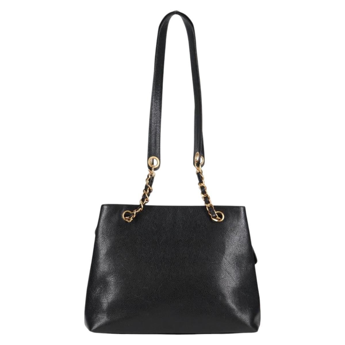 Chanel Vintage Front Pocket Camera Shoulder Bag Quilted Caviar, BLACK, LEATHER, Shoulder bag