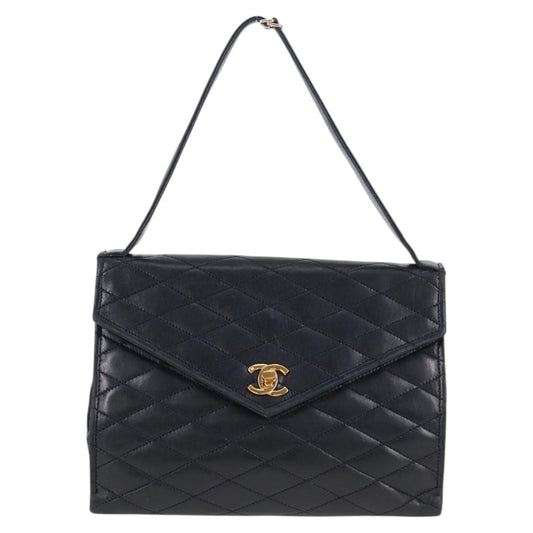 Chanel Vintage Envelope Flap Shoulder Bag Quilted Lambskin, BLACK, LACE, Shoulder bag