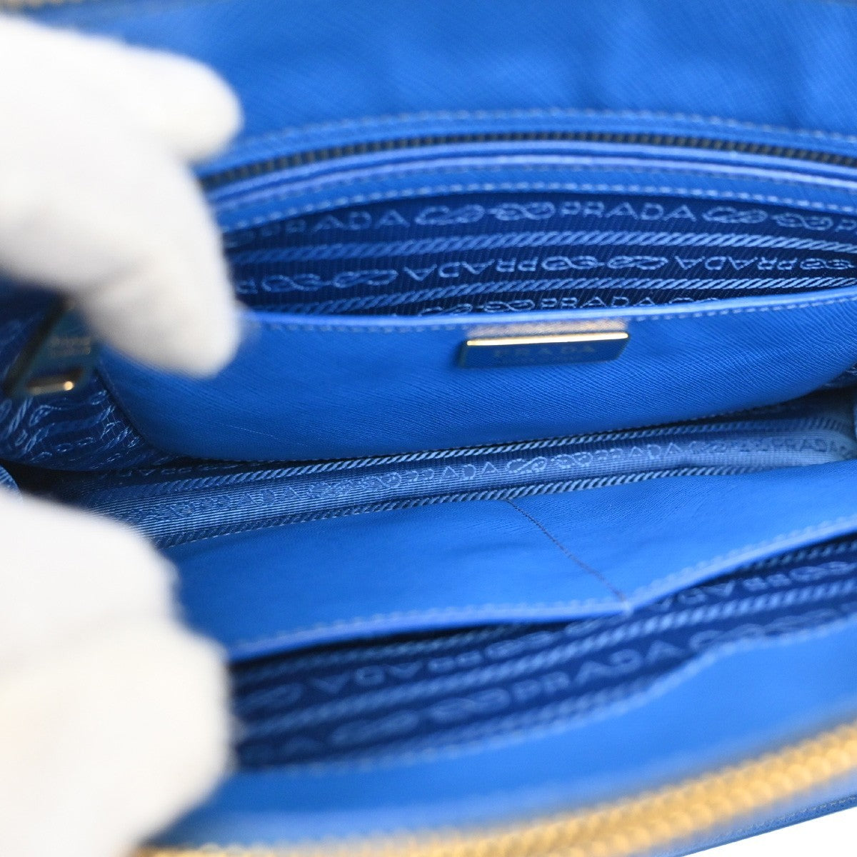 Prada Double Zip Tote Leather, BLUE, LEATHER, Tote bag