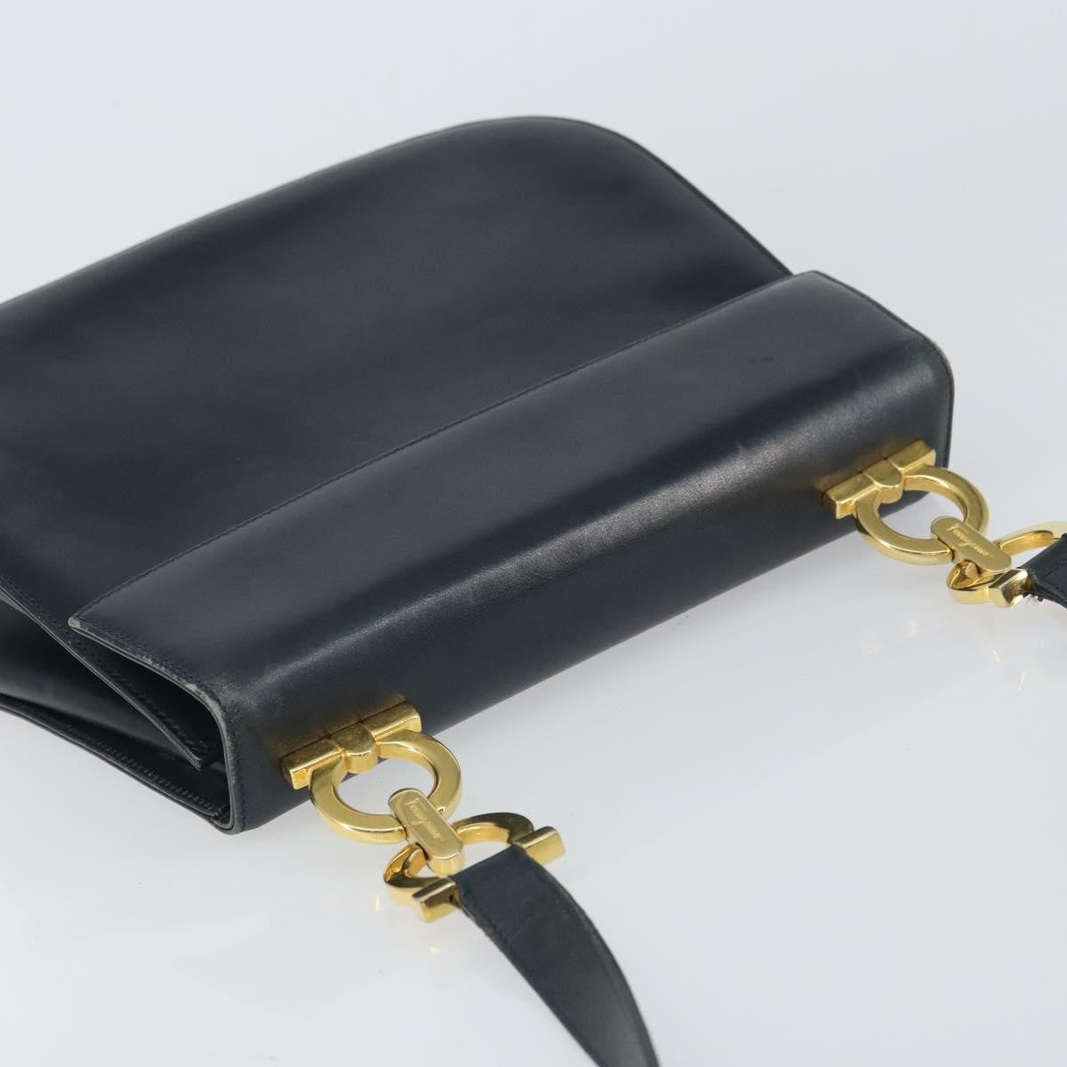 Salvatore Ferragamo Gancini Shoulder Bag Leather, NAVY, LEATHER, Shoulder bag