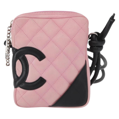 Chanel Cambon Crossbody Bag Quilted Leather, PINK, LEATHER, Clutche & pouche