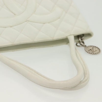 Chanel Medallion Tote Quilted Caviar, WHITE, LEATHER, Tote bag