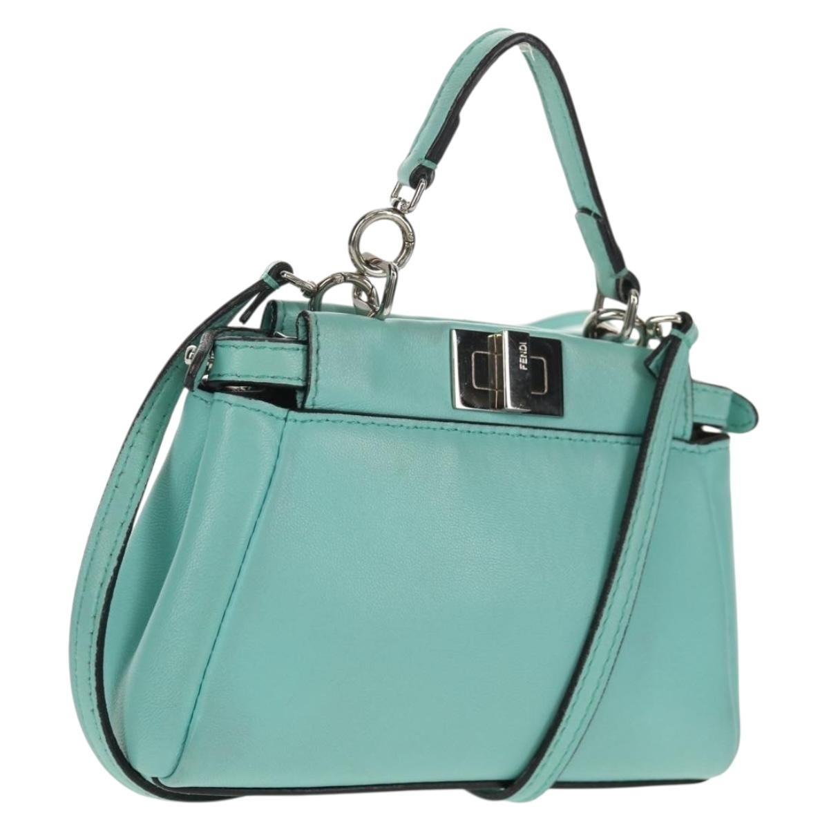 Fendi Peekaboo Bag Leather, TURQUOISE, LEATHER, Handbag