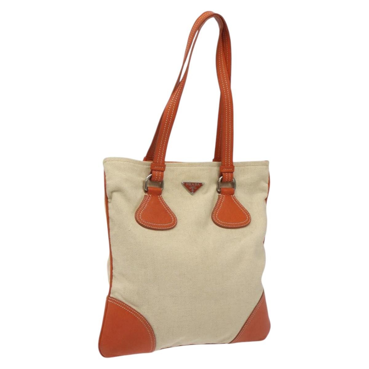 Prada Vintage Handbag Canvas and Leather, BEIGE, CANVAS, Handbag