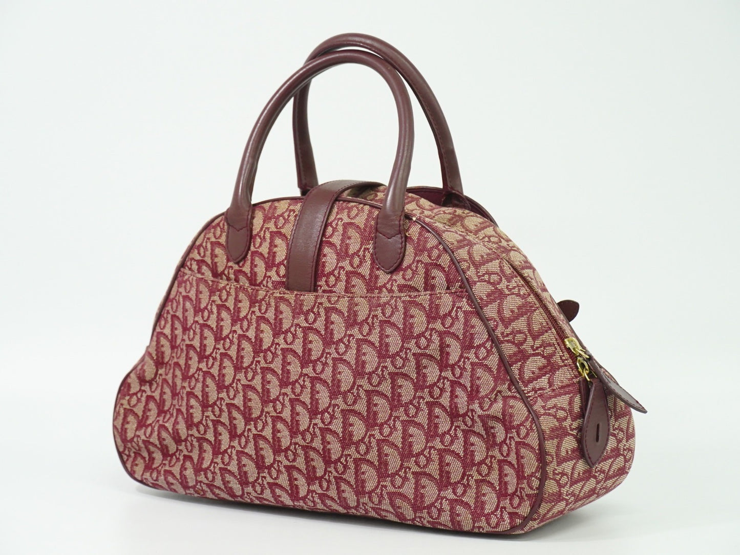Christian Dior Vintage Saddle Bowler Bag Diorissimo Canvas, BURGUNDY, CANVAS, Handbag