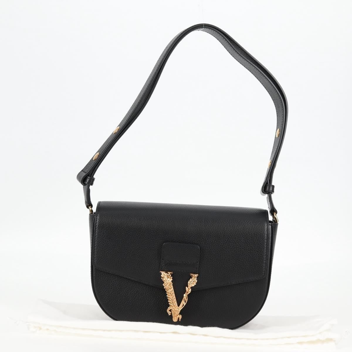 Versace Virtus Flap Messenger Bag Leather, BLACK, LEATHER, Crossbody bag