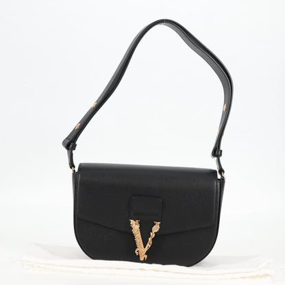Versace Virtus Flap Messenger Bag Leather, BLACK, LEATHER, Crossbody bag