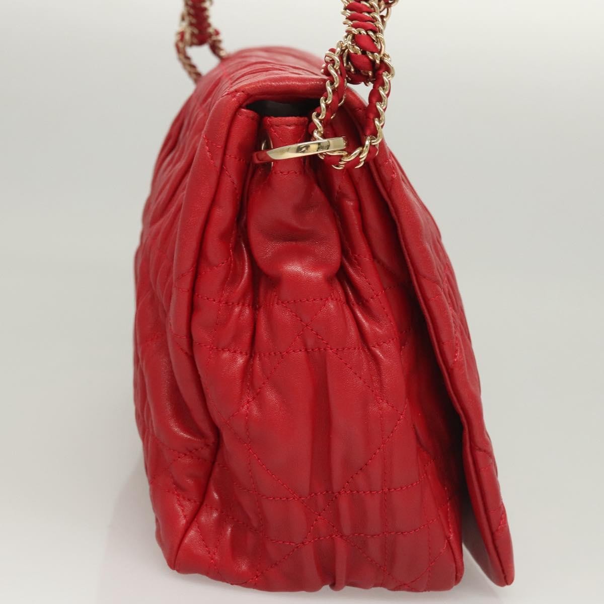 Christian Dior Delidior Chain Shoulder Bag Cannage Quilt Leather, RED, LEATHER, Shoulder bag