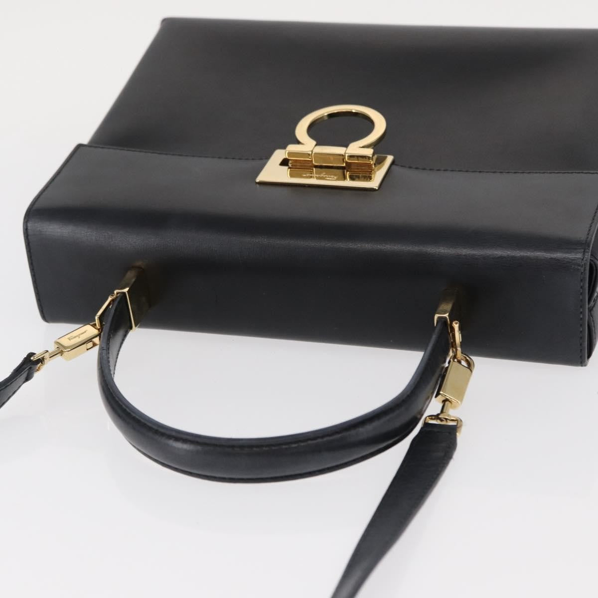 Salvatore Ferragamo Gancini handbag Leather, BLACK, LEATHER, Handbag