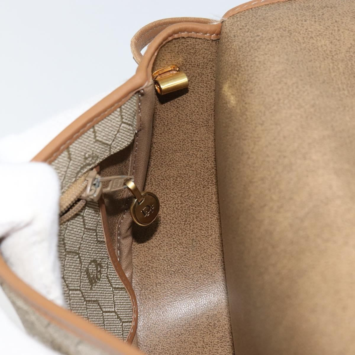 Christian Dior Vintage Honeycomb Shoulder Bag Canvas and Leather, BEIGE, CANVAS, Shoulder bag