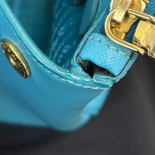 Prada Double Zip Lux Tote Saffiano Leather, BLUE, LEATHER, Tote bag