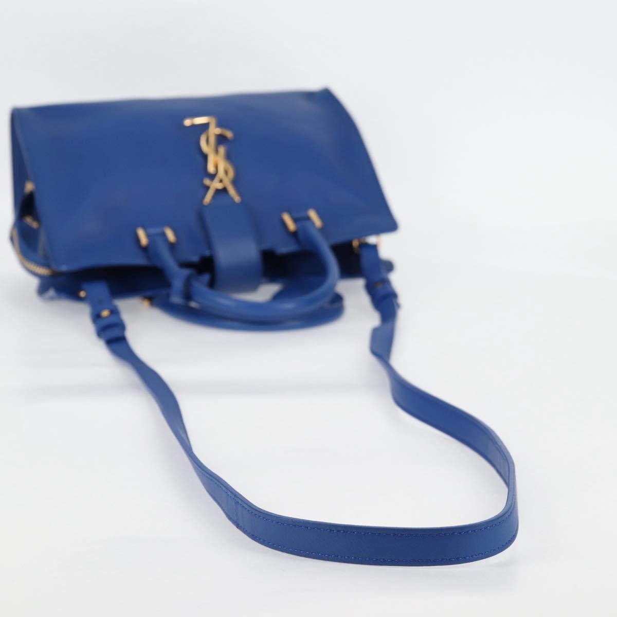 Saint Laurent Monogram Cabas Leather, BLUE, LEATHER, Handbag