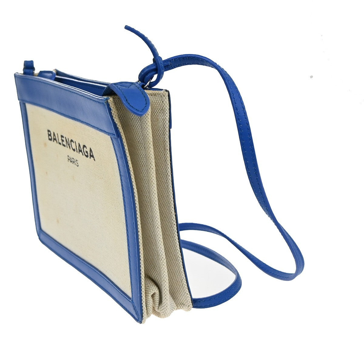 Balenciaga Navy Pochette Canvas and Leather, BEIGE, CANVAS, Clutche & pouche