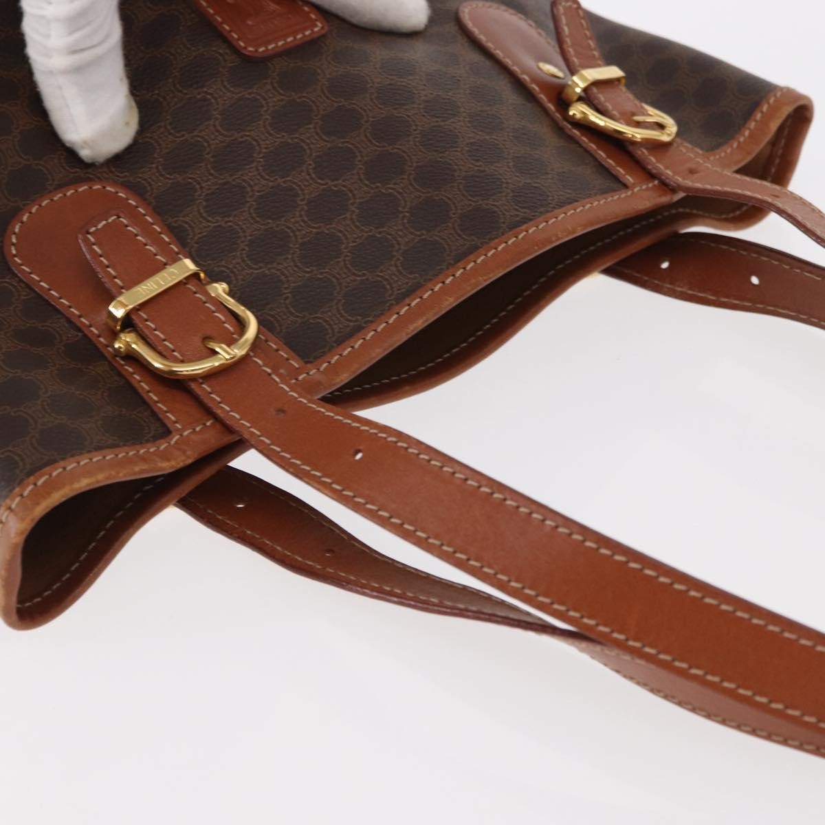 Celine Vintage Macadam Shoulder Bag Canvas and Leather, BROWN, PVC, Shoulder bag