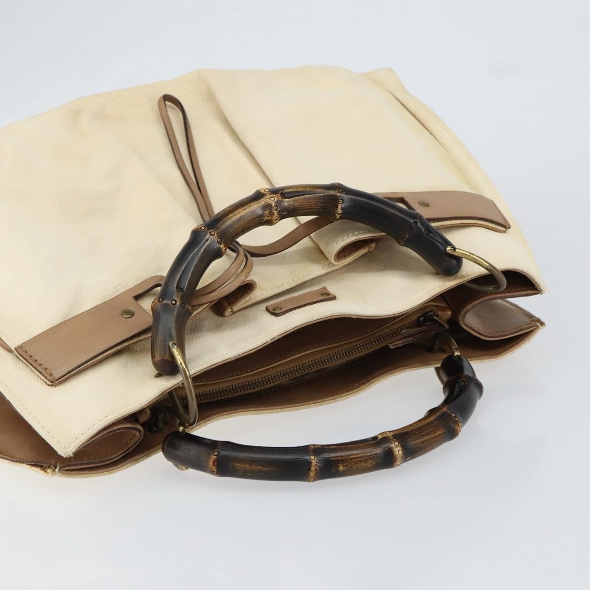 Gucci Bamboo Front Pocket Tote Canvas, ECRU, CANVAS, Tote bag