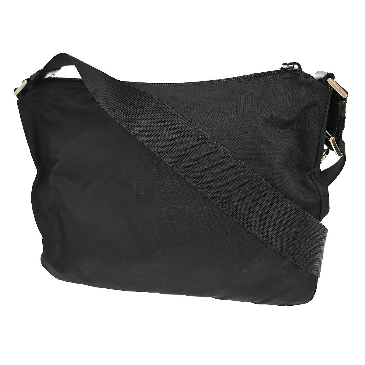 Prada Front Zip Messenger Bag Tessuto, BLACK, NYLON, Shoulder bag