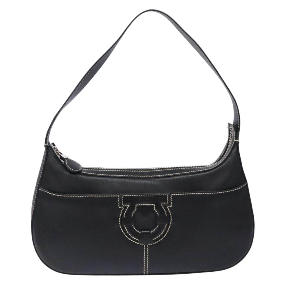 Salvatore Ferragamo Gancini Shoulder Bag Leather, BLACK, LEATHER, Shoulder bag