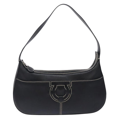 Salvatore Ferragamo Gancini Shoulder Bag Leather, BLACK, LEATHER, Shoulder bag