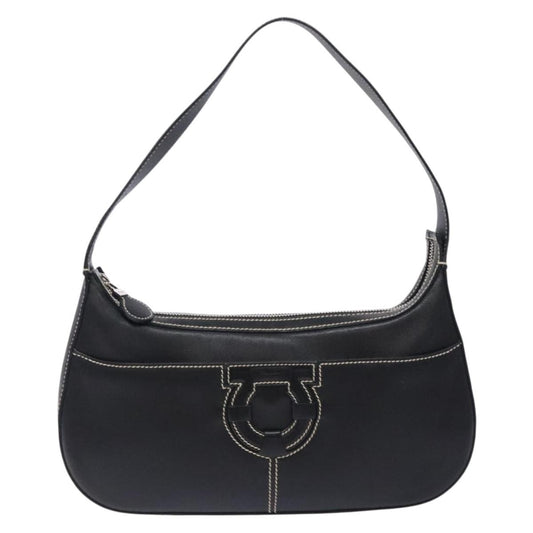 Salvatore Ferragamo Gancini Shoulder Bag Leather, BLACK, LEATHER, Shoulder bag