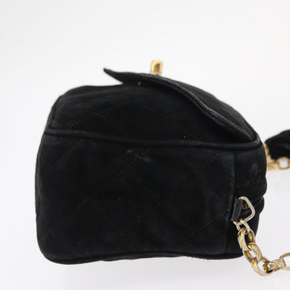 Chanel Vintage Front Pocket Camera Bag Quilted Suede, BLACK, SUEDE, Shoulder bag