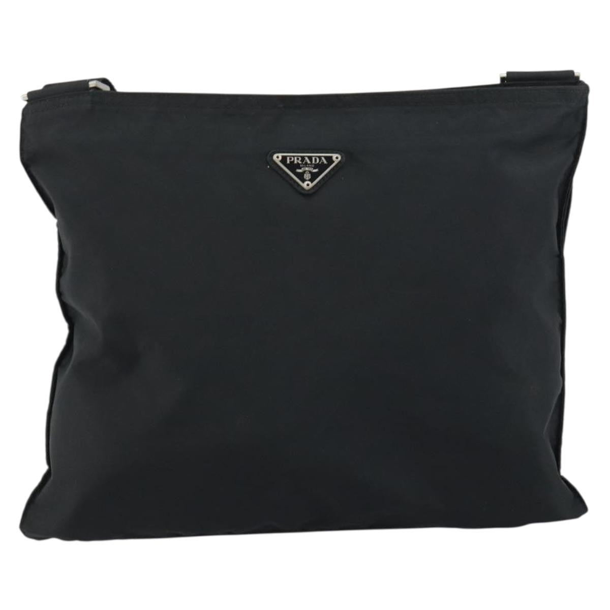 Prada Flat Messenger Bag Tessuto, BLACK, NYLON, Shoulder bag