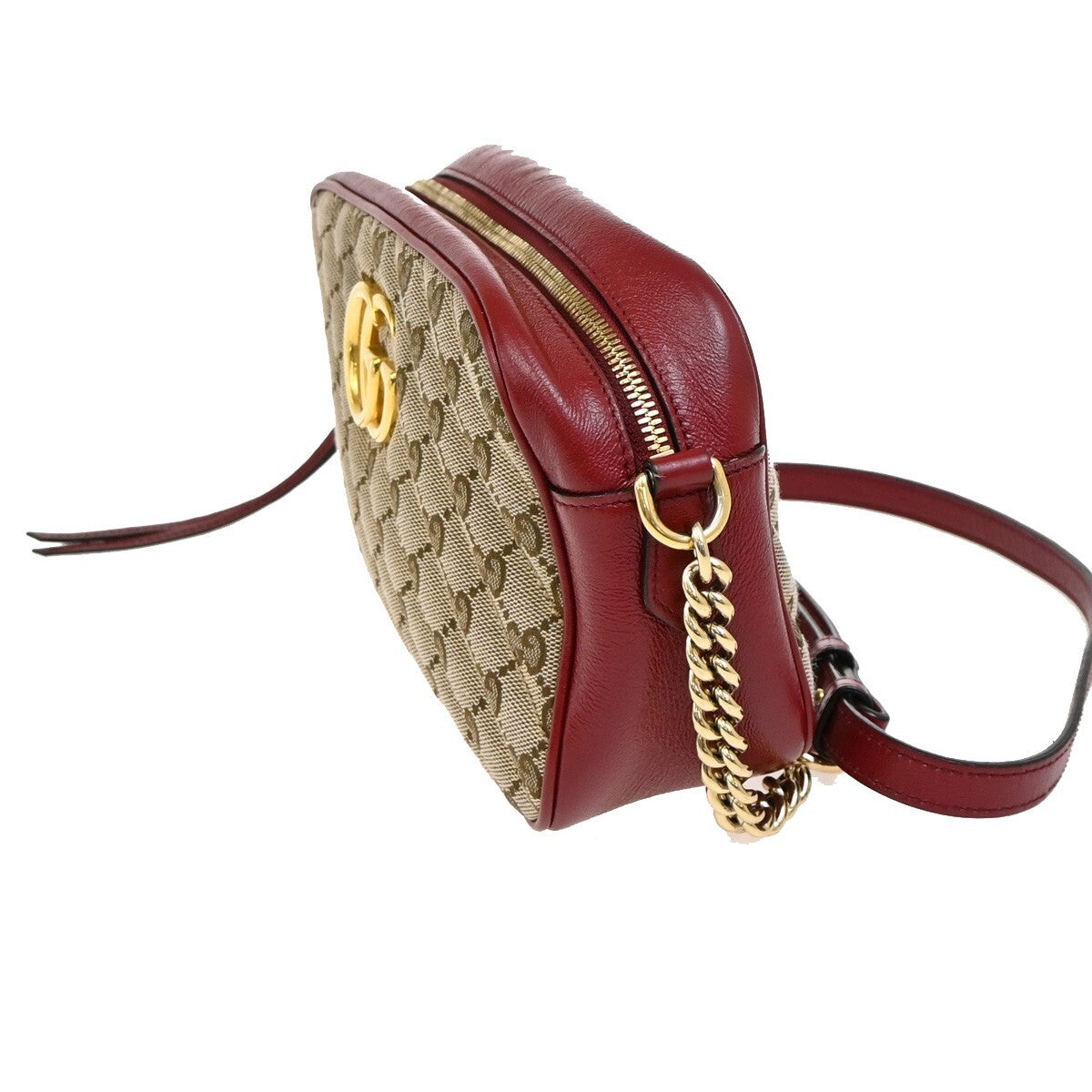 Gucci GG Marmont Shoulder Bag Diagonal Quilted GG Canvas with Leather, BEIGE, CANVAS, Shoulder bag