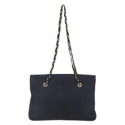 Bally Vintage Chain Shoulder Bag Quilted Leather, NAVY, LEATHER, Shoulder bag