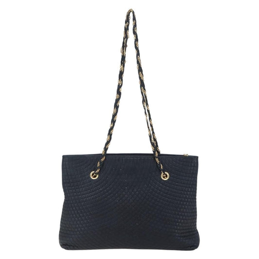 Bally Vintage Chain Shoulder Bag Quilted Leather, NAVY, LEATHER, Shoulder bag