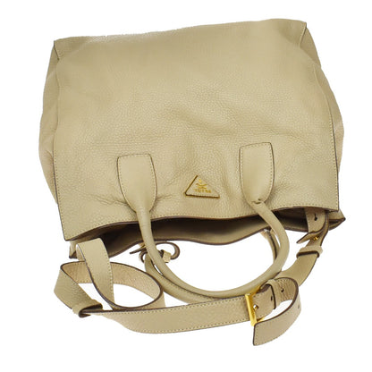 Prada Twin Shopping Tote Vitello Daino, BEIGE, LEATHER, Handbag
