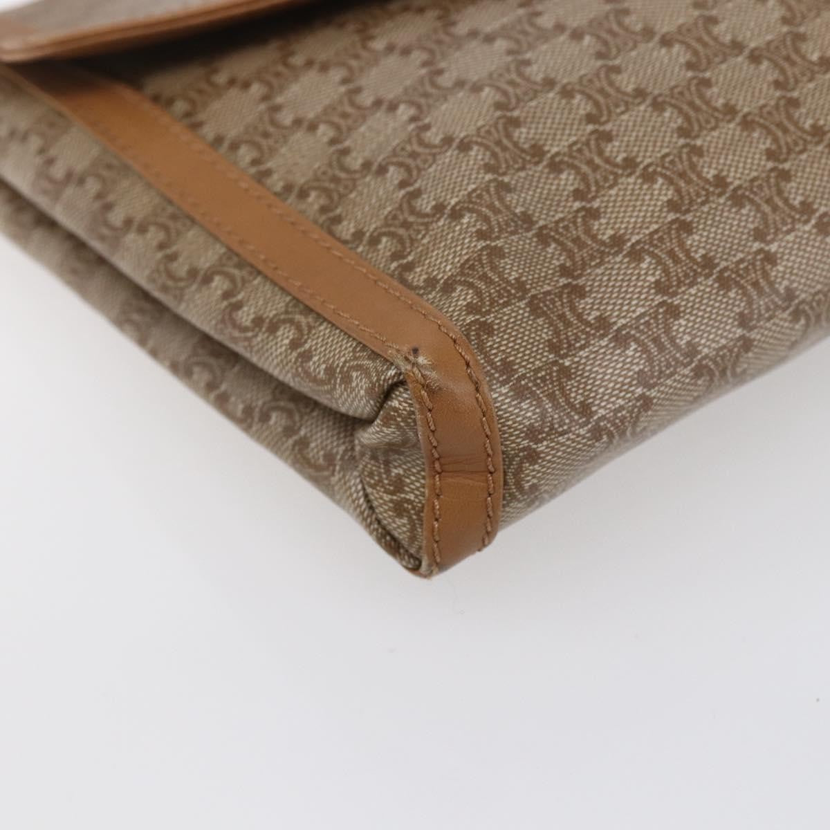 Celine Vintage Macadam Shoulder Bag Canvas and Leather, BEIGE, CANVAS, Shoulder bag