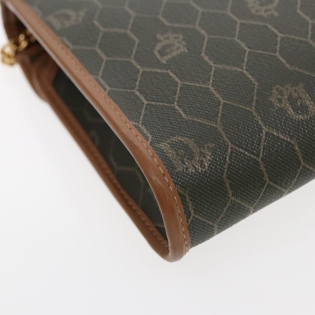 Christian Dior Vintage Honeycomb chain Canvas, KHAKI, CANVAS, Shoulder bag