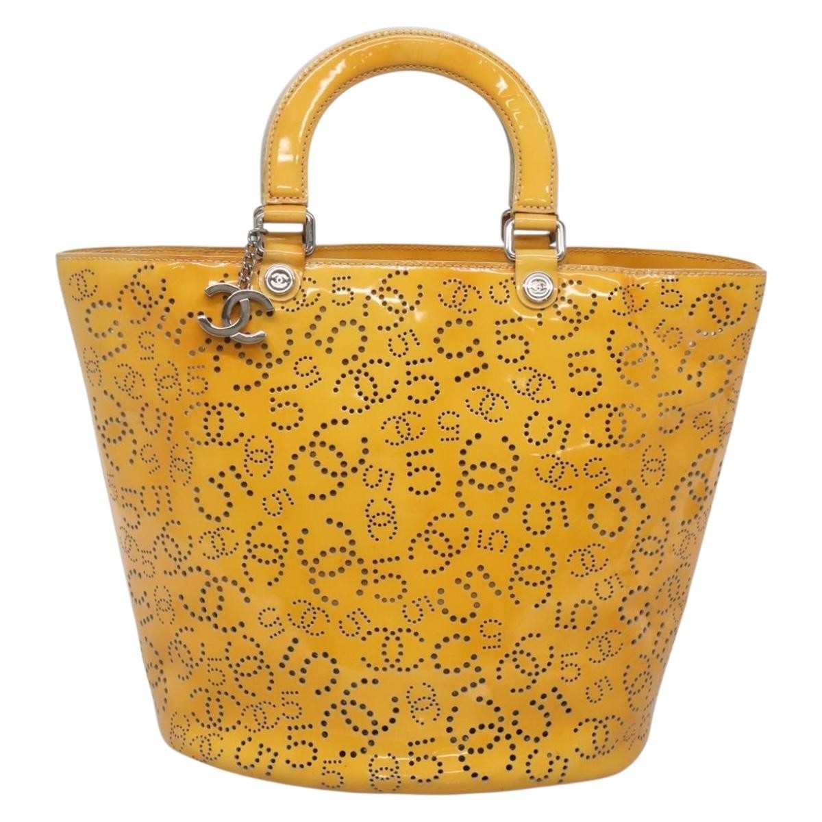 Chanel CC No.5 Shopping Tote Perforated Patent, YELLOW, PATENT_LEATHER, Tote bag
