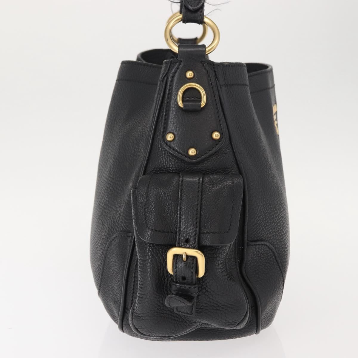 Prada Side Pocket Hobo Vitello Daino, BLACK, LEATHER, Shoulder bag