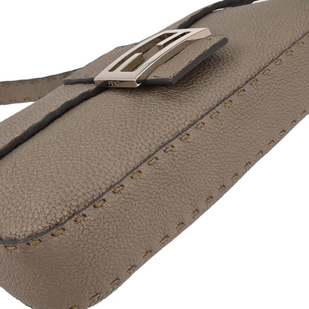 Fendi Selleria Baguette Bag Leather, GRAY, LEATHER, Handbag