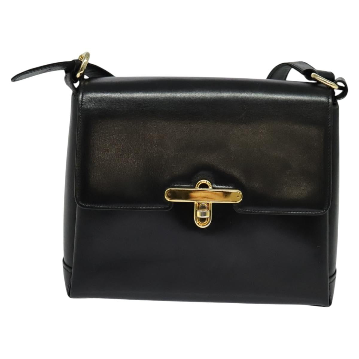 Gucci Vintage Turnlock Top Handle Bag Leather, BLACK, LEATHER, Shoulder bag