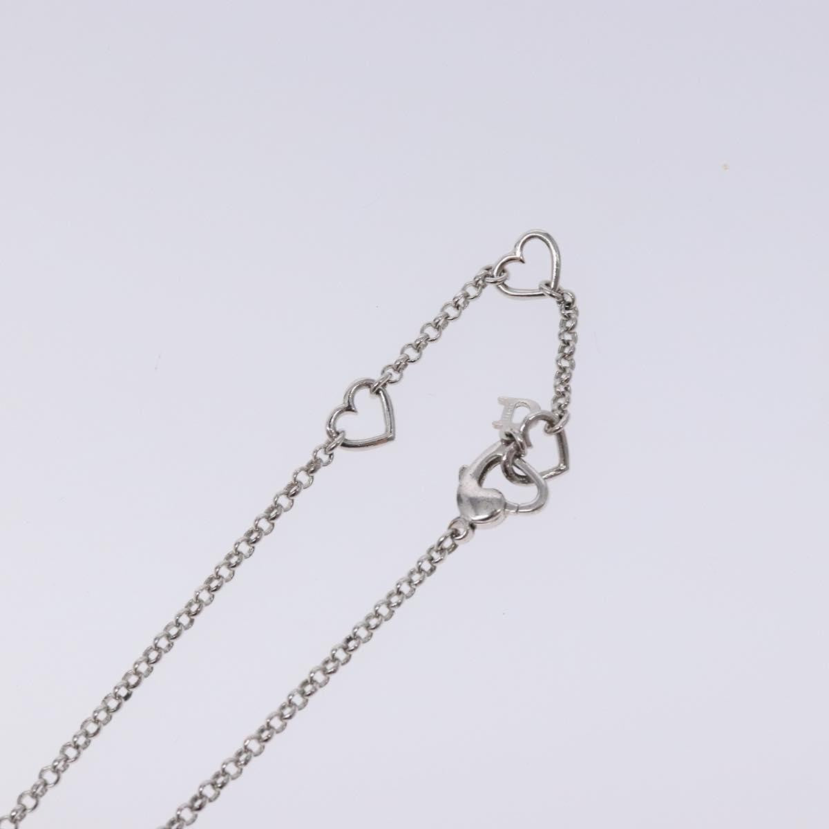 Christian Dior Vintage D Logo & Heart Charm Necklace Metal with Crystals, SILVER, METAL, Necklace