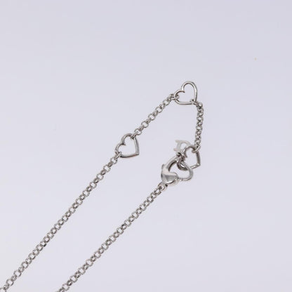 Christian Dior Vintage D Logo & Heart Charm Necklace Metal with Crystals, SILVER, METAL, Necklace