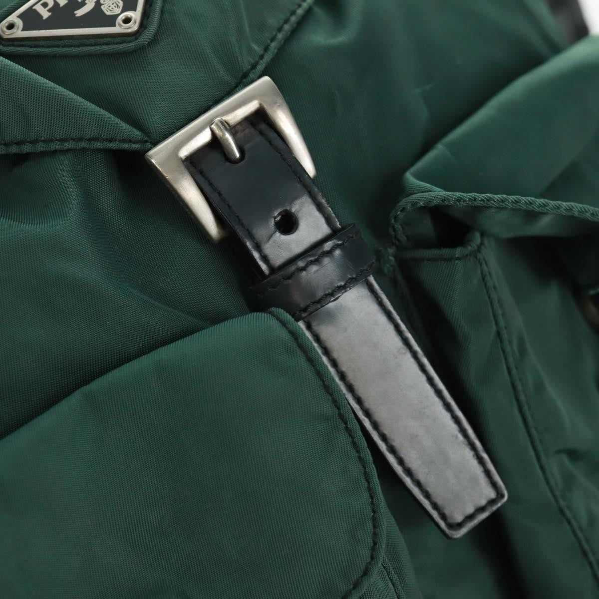 Prada Vela Double Front Pocket Backpack Tessuto with Saffiano Leather, GREEN, NYLON, Backpack